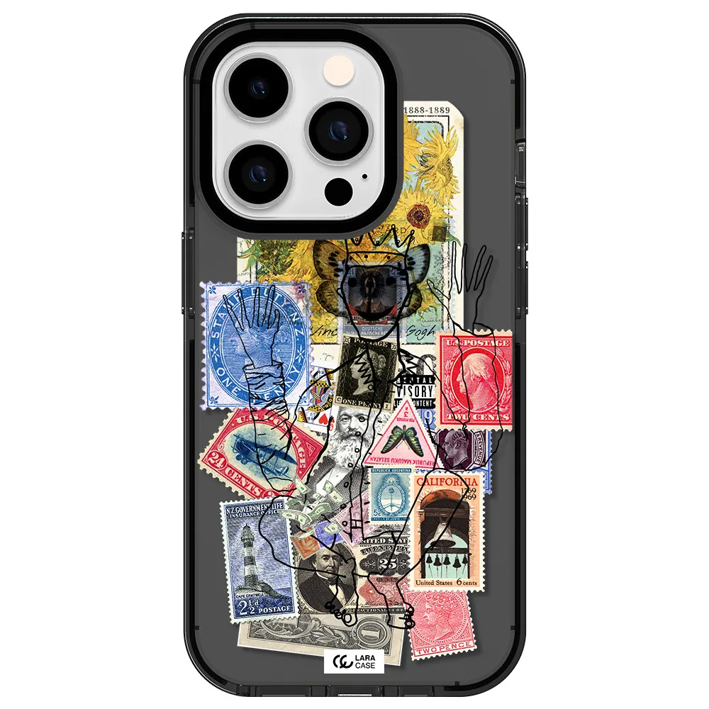 Stamp Collection Apple iPhone 14 pro impact Smoke Black Case