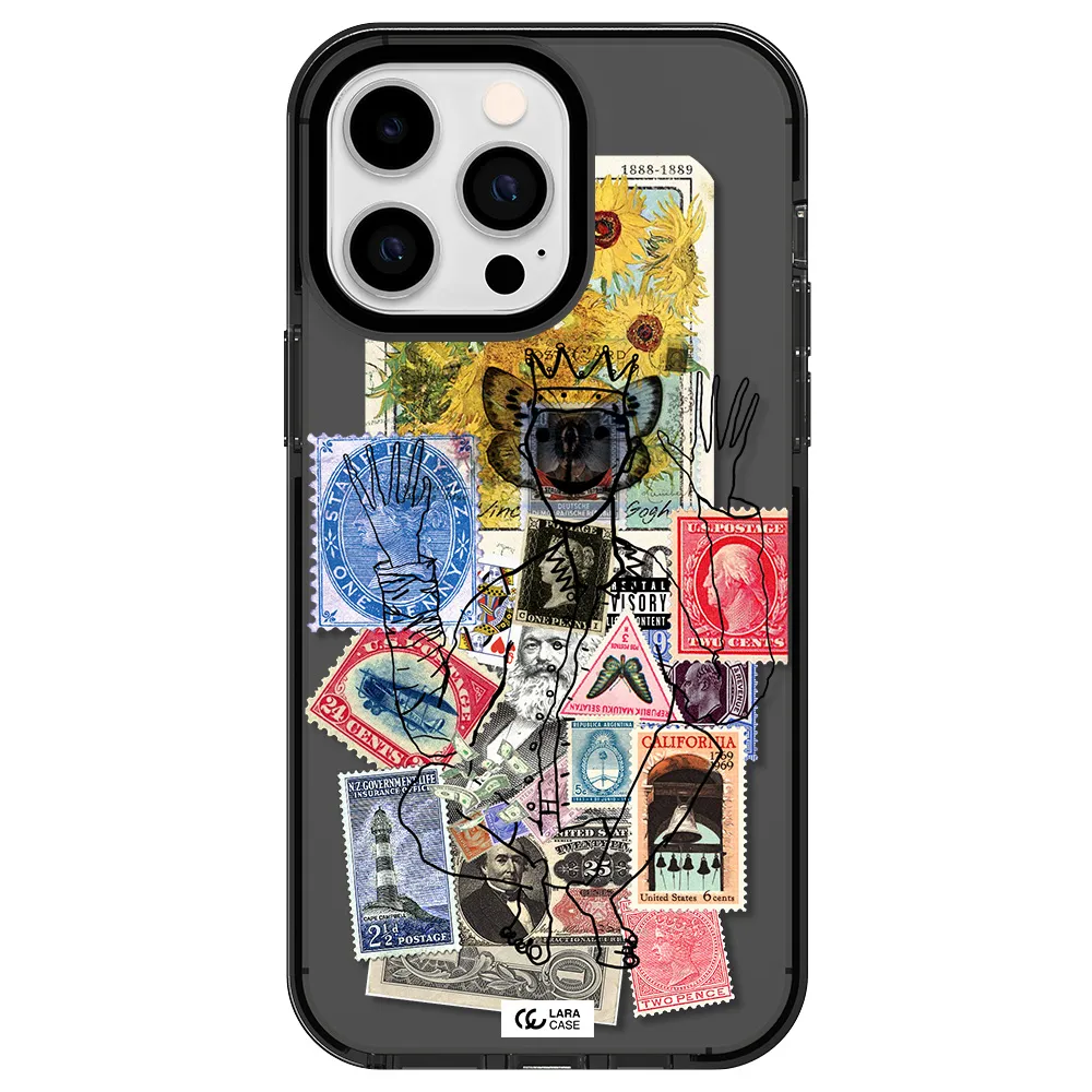Stamp Collection Apple iPhone 14 pro max impact Smoke Black Case
