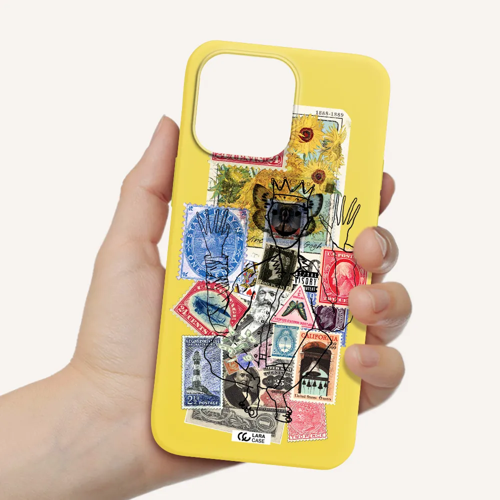 Stamp Collection Apple iPhone 14 pro Silicone canary yellow Case