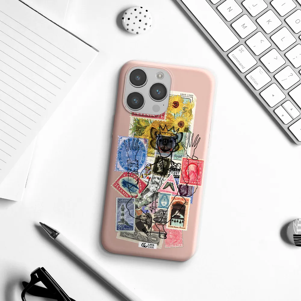 Stamp Collection Apple iPhone 14 pro Silicone pastel pink Case