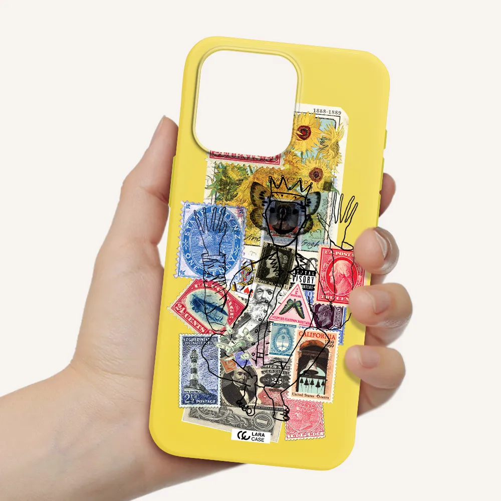 Stamp Collection Apple Iphone 15 Pro max Silicone canary yellow Case