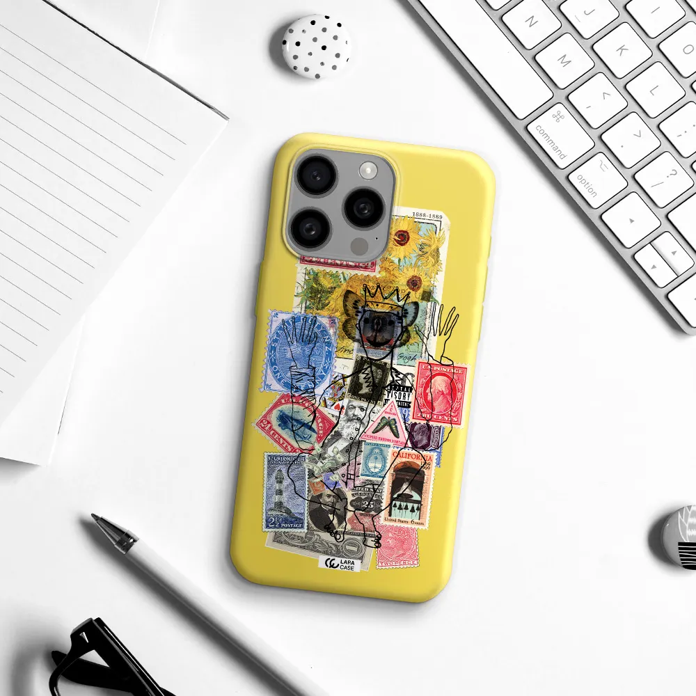 Stamp Collection Apple Iphone 15 Pro max Silicone canary yellow Case
