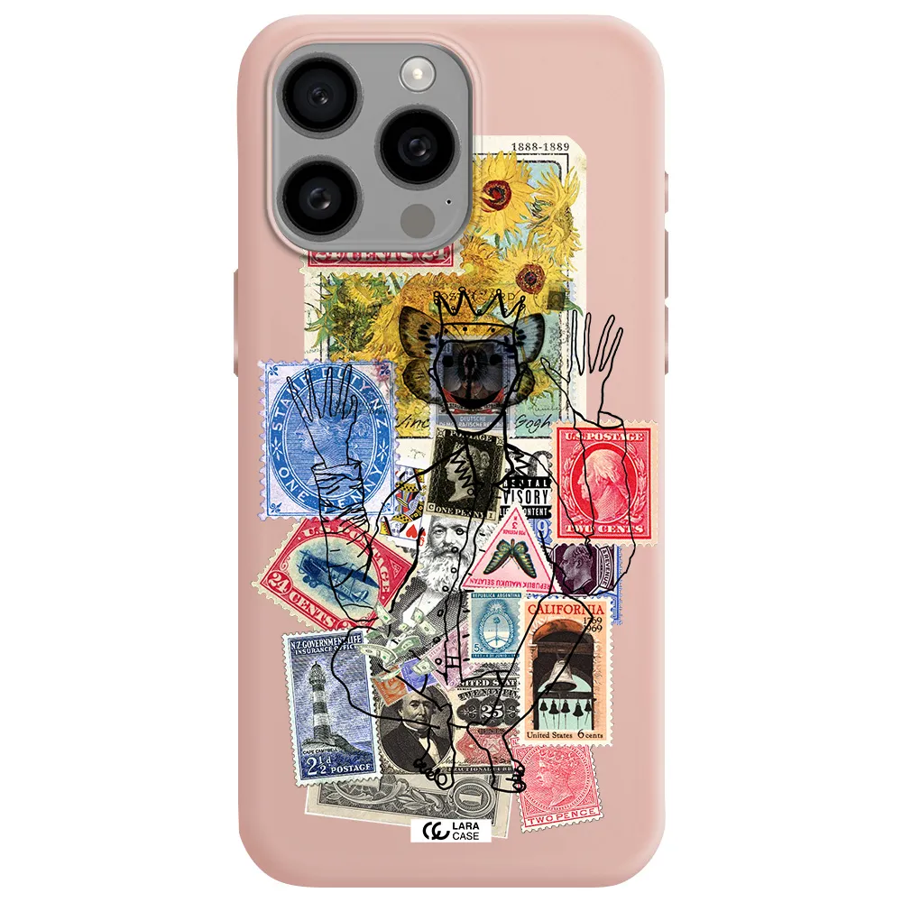 Stamp Collection Apple Iphone 15 Pro max Silicone pastel pink Case