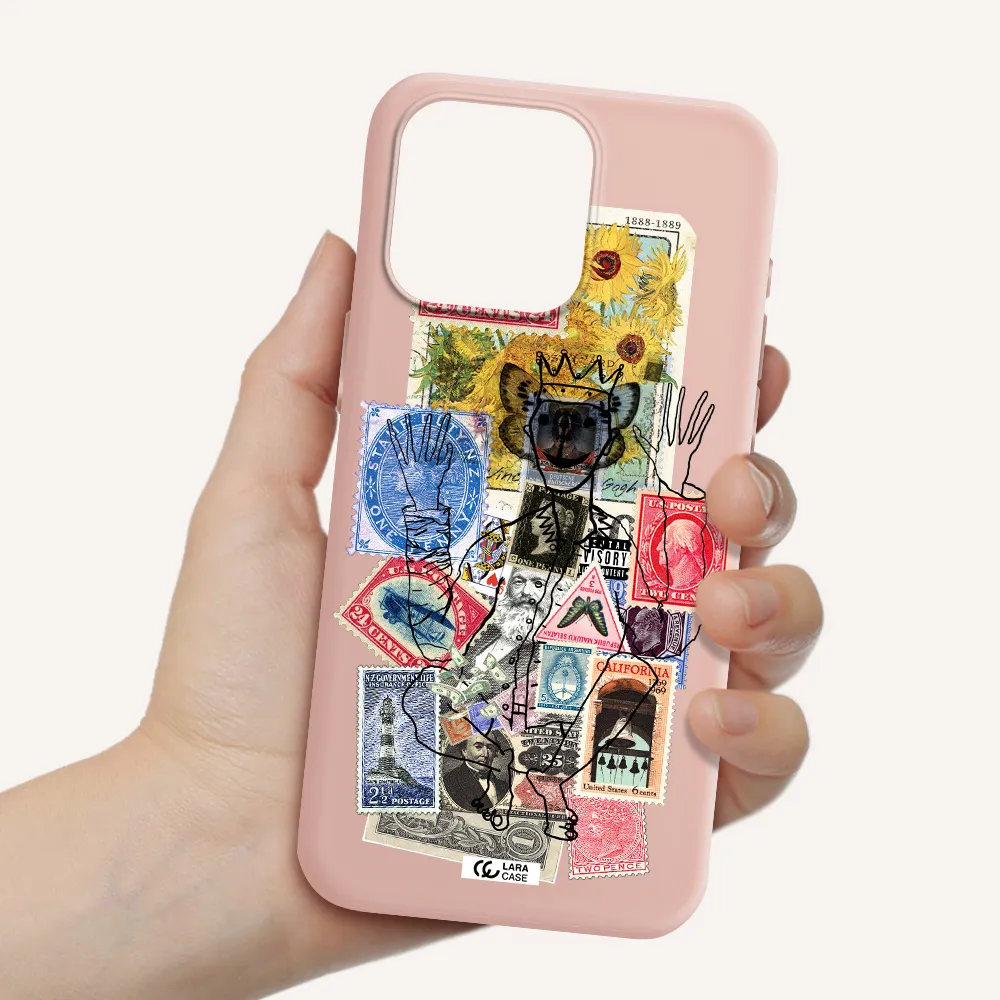 Stamp Collection Apple Iphone 15 Pro max Silicone pastel pink Case