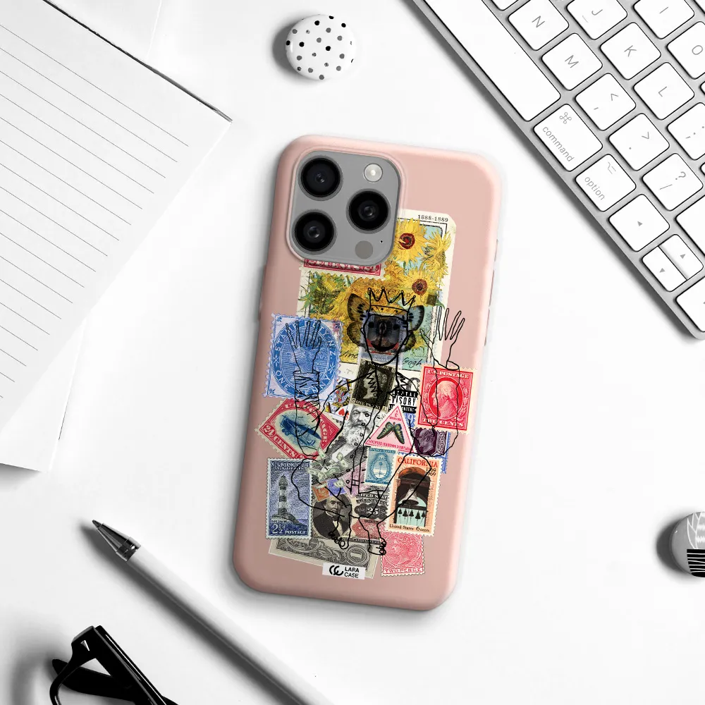 Stamp Collection Apple Iphone 15 Pro max Silicone pastel pink Case