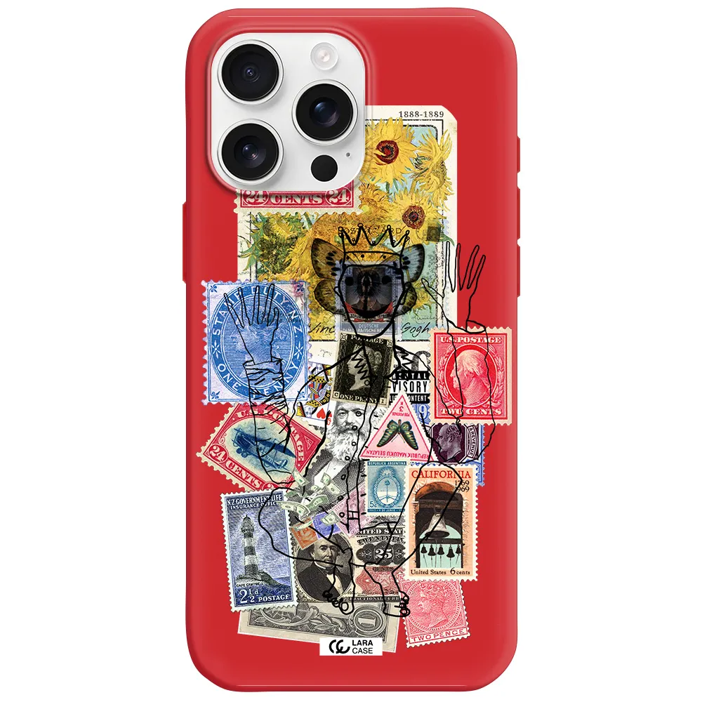 Stamp Collection Apple Iphone 16 Pro Max Silicone Imperial Red Case