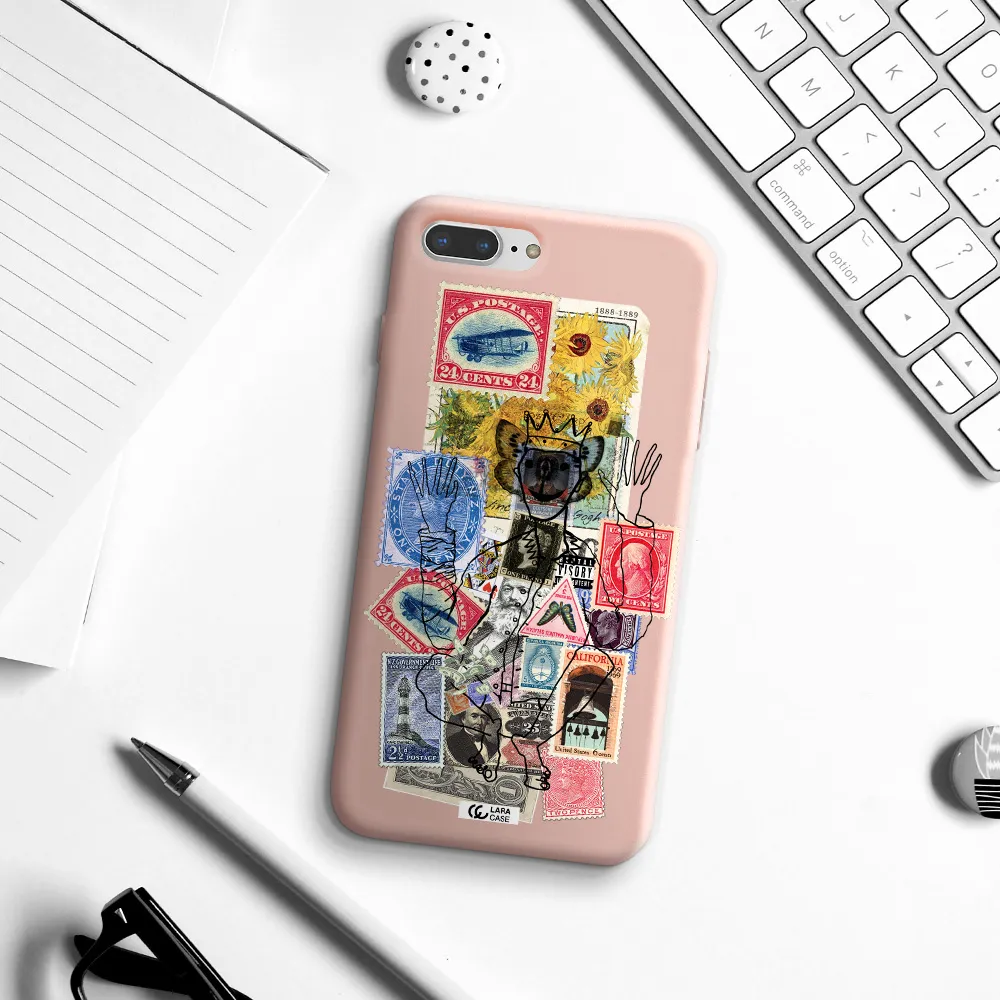 Stamp Collection Apple iPhone 7 plus Silicone pastel pink Case