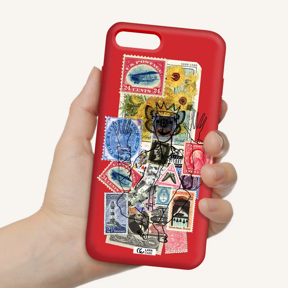 Stamp Collection Apple iPhone 8 plus Silicone Imperial Red Case