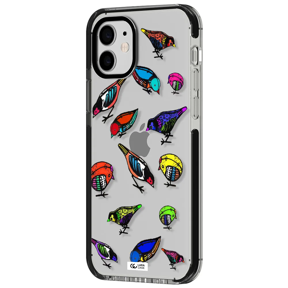Colorful Birds Drawing Apple iPhone 11 impact black border Case