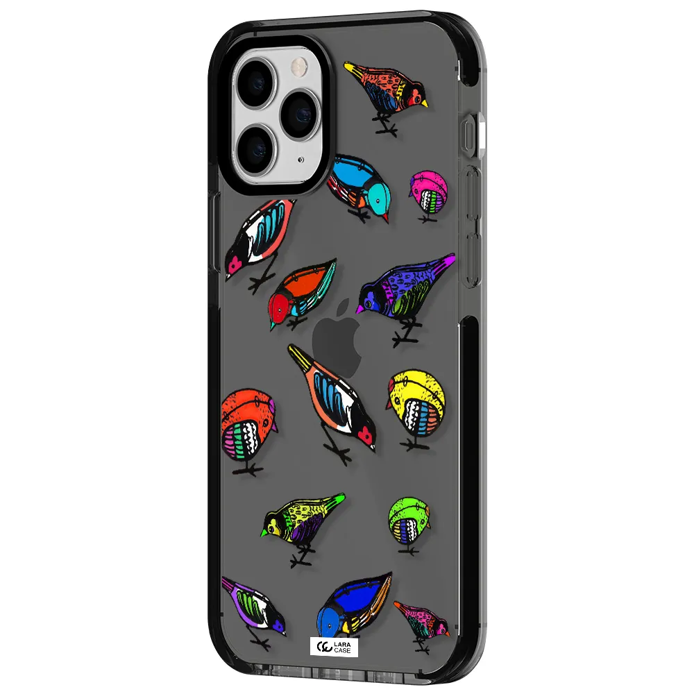 Colorful Birds Drawing Apple iPhone 11 pro impact Smoke Black Case