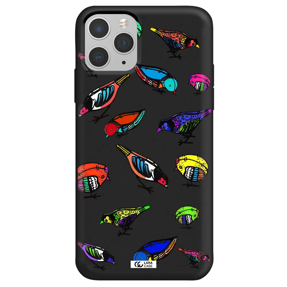 Colorful Birds Drawing Apple iPhone 11 pro max Silicone black Case