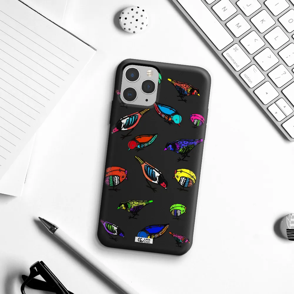 Colorful Birds Drawing Apple iPhone 11 pro max Silicone black Case