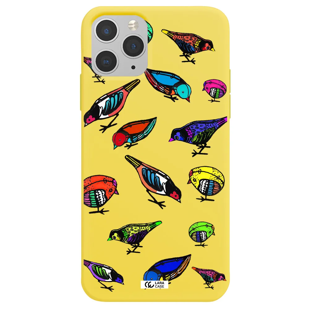 Colorful Birds Drawing Apple iPhone 11 pro max Silicone canary yellow Case