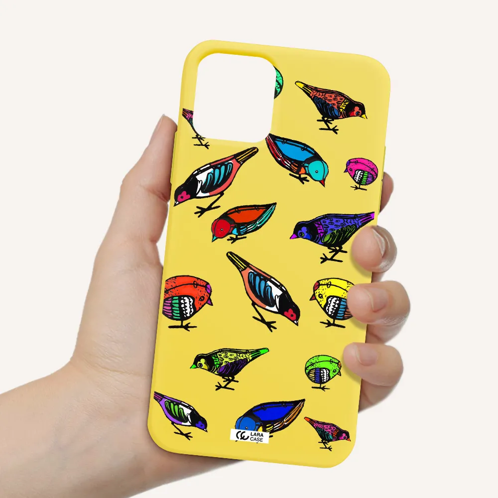 Colorful Birds Drawing Apple iPhone 11 pro max Silicone canary yellow Case