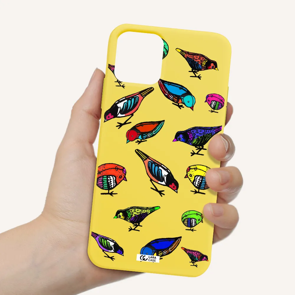 Colorful Birds Drawing Apple iPhone 11 pro Silicone canary yellow Case