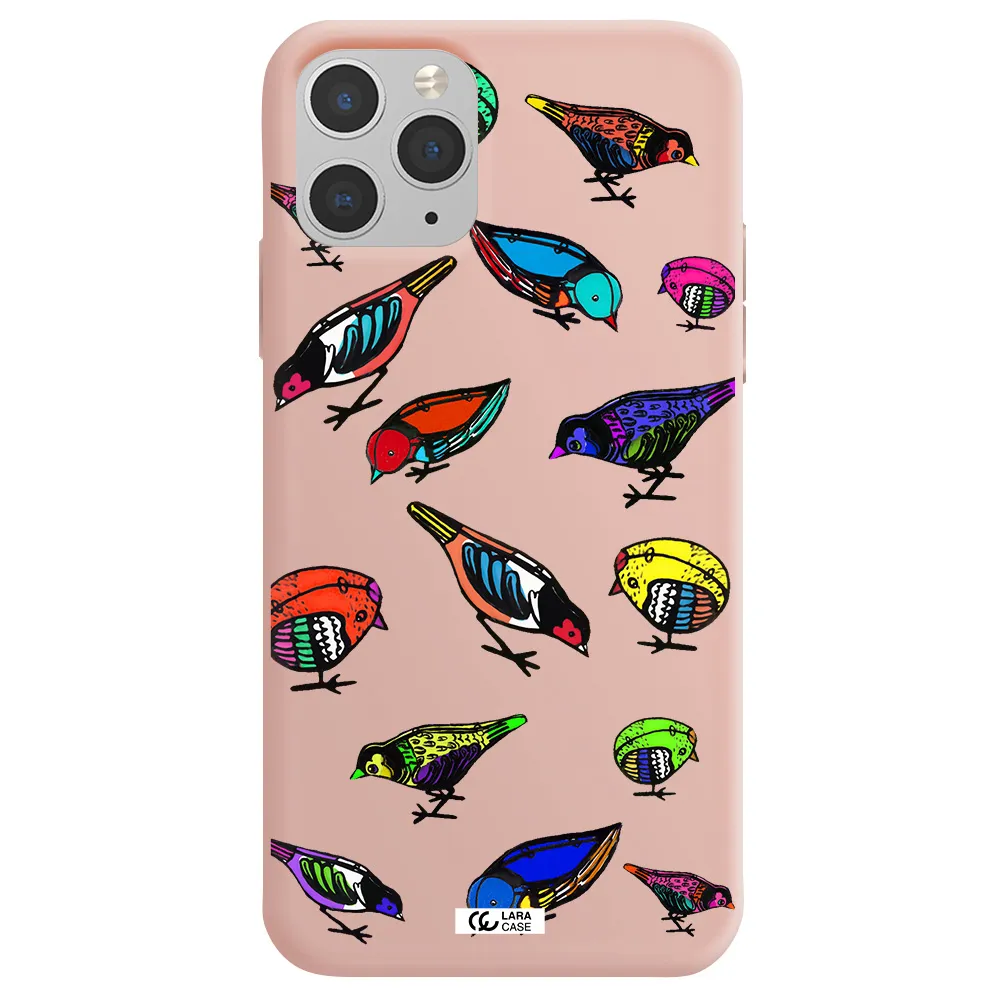 Colorful Birds Drawing Apple iPhone 11 pro Silicone pastel pink Case