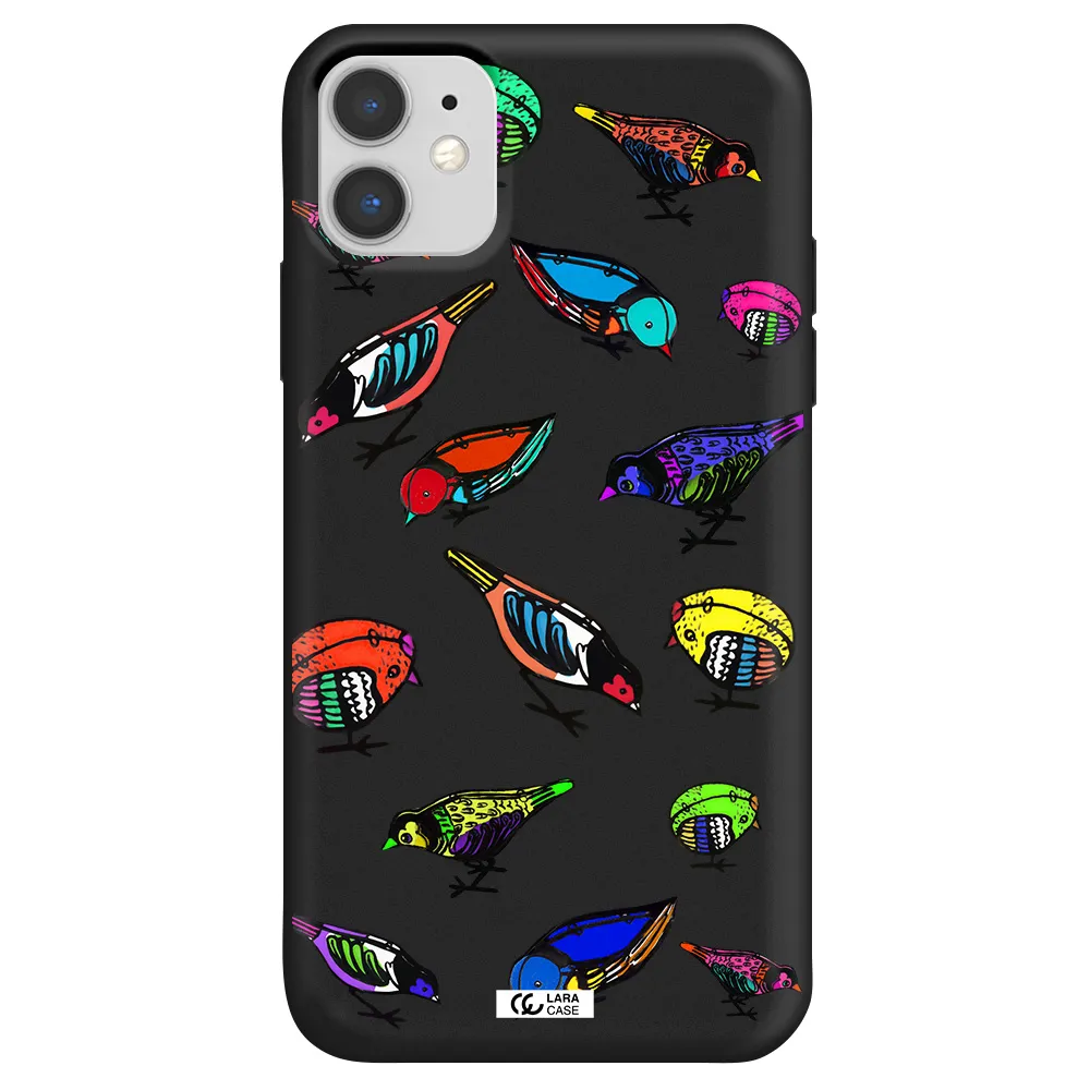Colorful Birds Drawing Apple iPhone 11 Silicone black Case