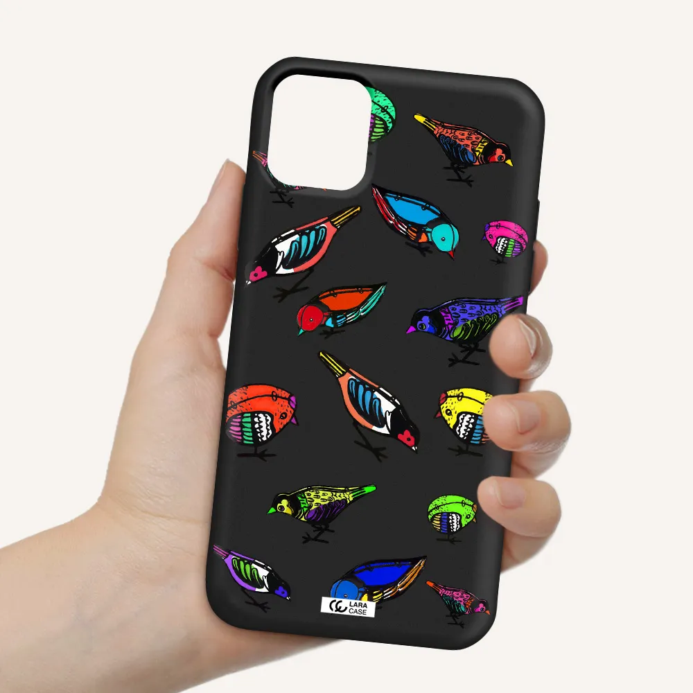 Colorful Birds Drawing Apple iPhone 11 Silicone black Case