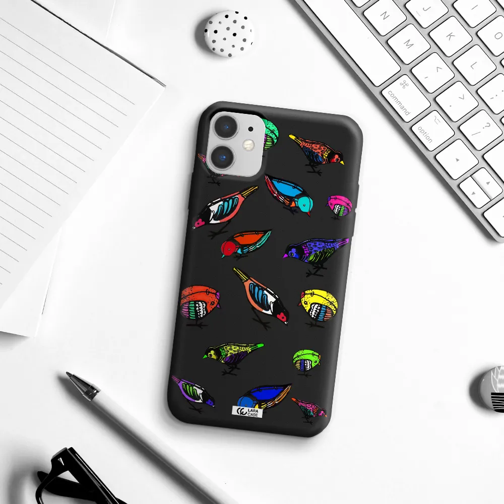 Colorful Birds Drawing Apple iPhone 11 Silicone black Case
