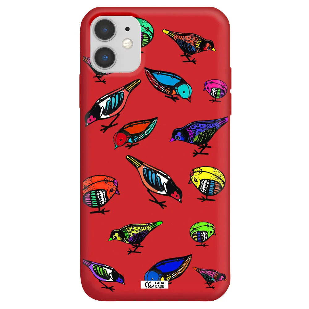 Colorful Birds Drawing Apple iPhone 11 Silicone Imperial Red Case