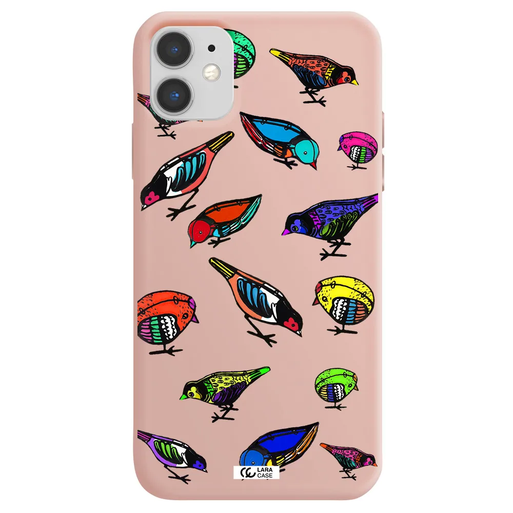 Colorful Birds Drawing Apple iPhone 11 Silicone pastel pink Case