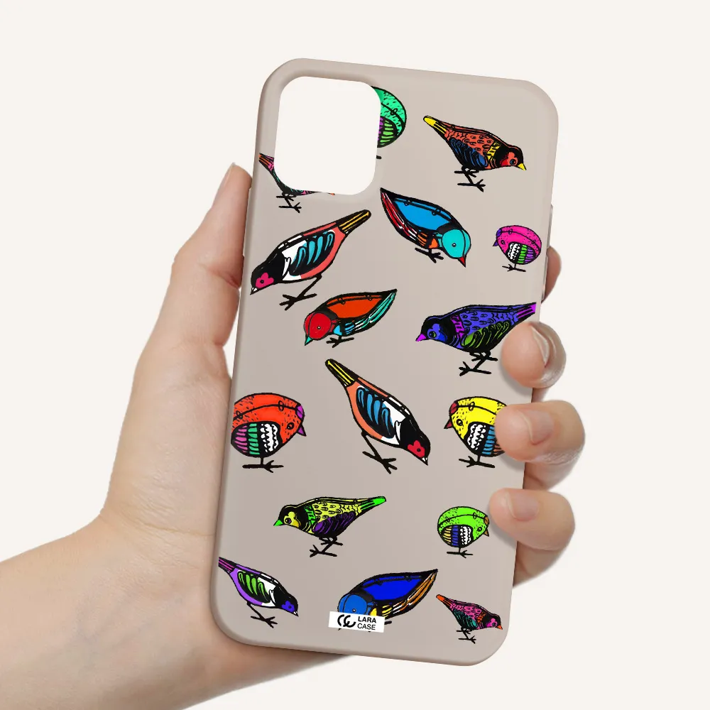Colorful Birds Drawing Apple iPhone 11 Silicone Stone Case