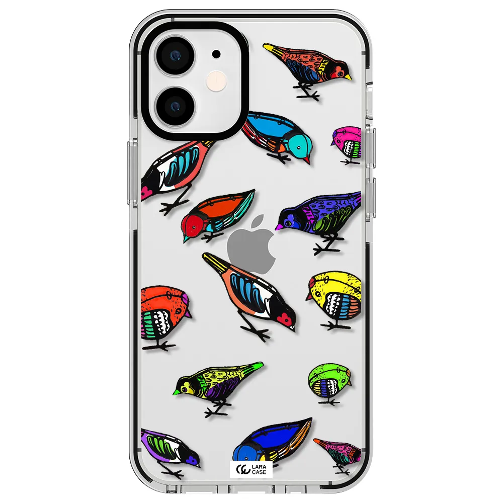 Colorful Birds Drawing Apple iPhone 12 mini impact black border Case