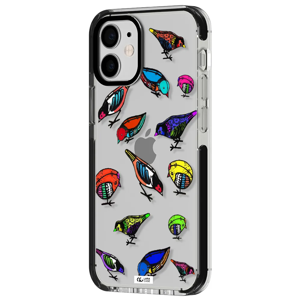 Colorful Birds Drawing Apple iPhone 12 mini impact black border Case