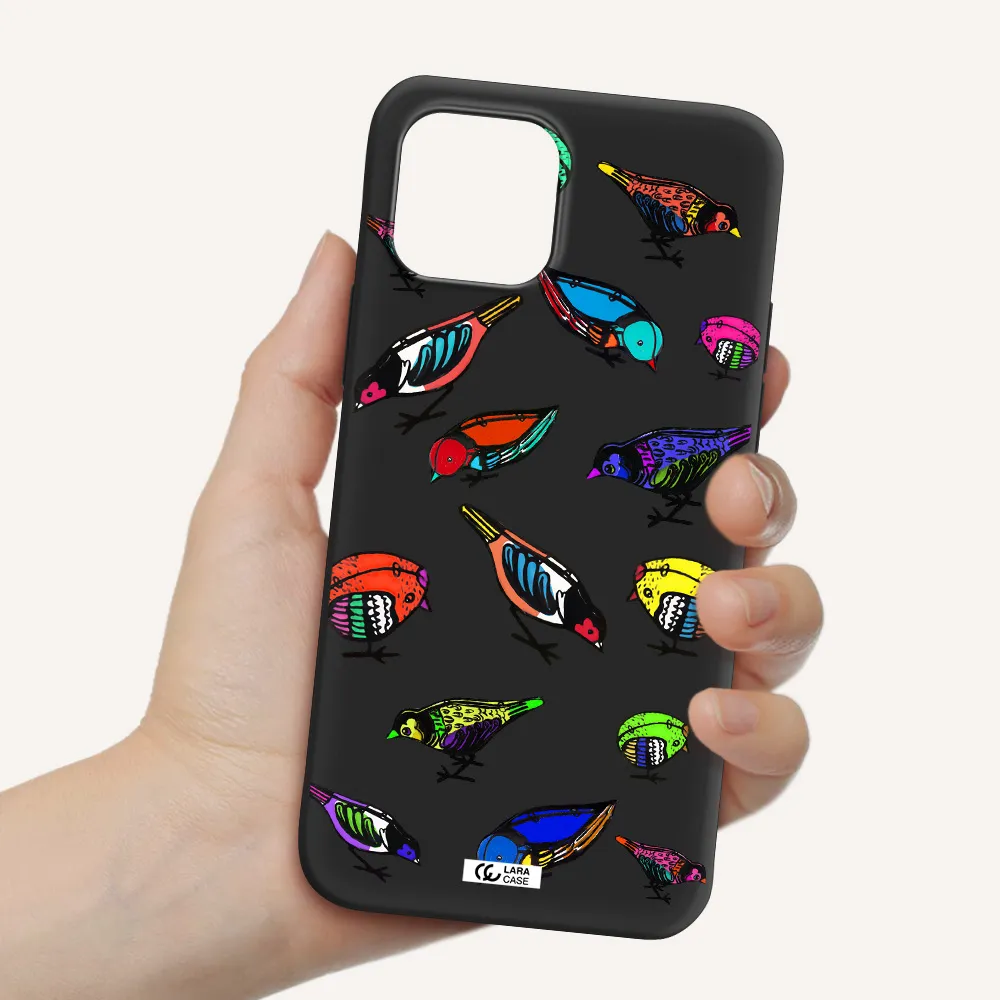 Colorful Birds Drawing Apple iPhone 12 mini Silicone black Case