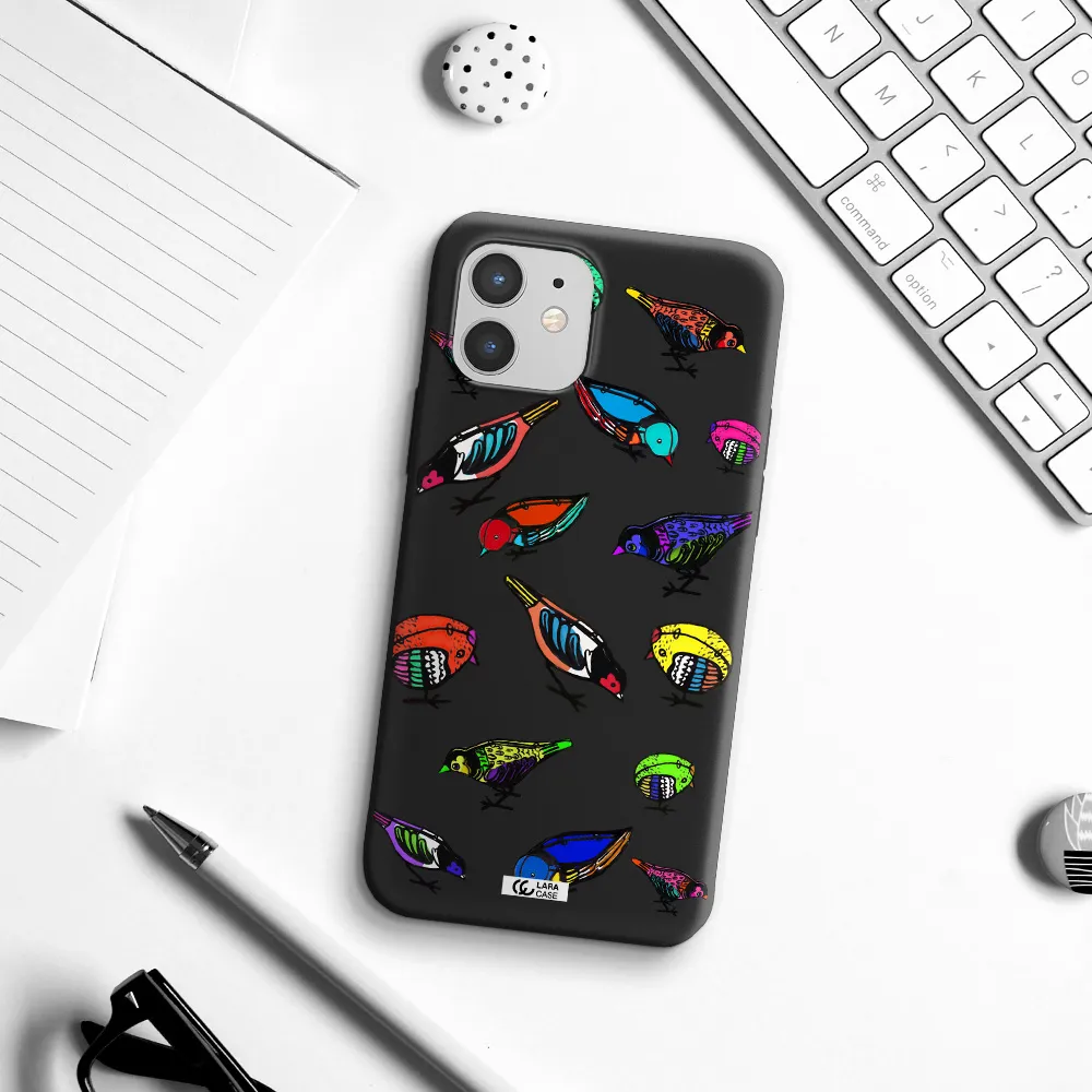 Colorful Birds Drawing Apple iPhone 12 mini Silicone black Case