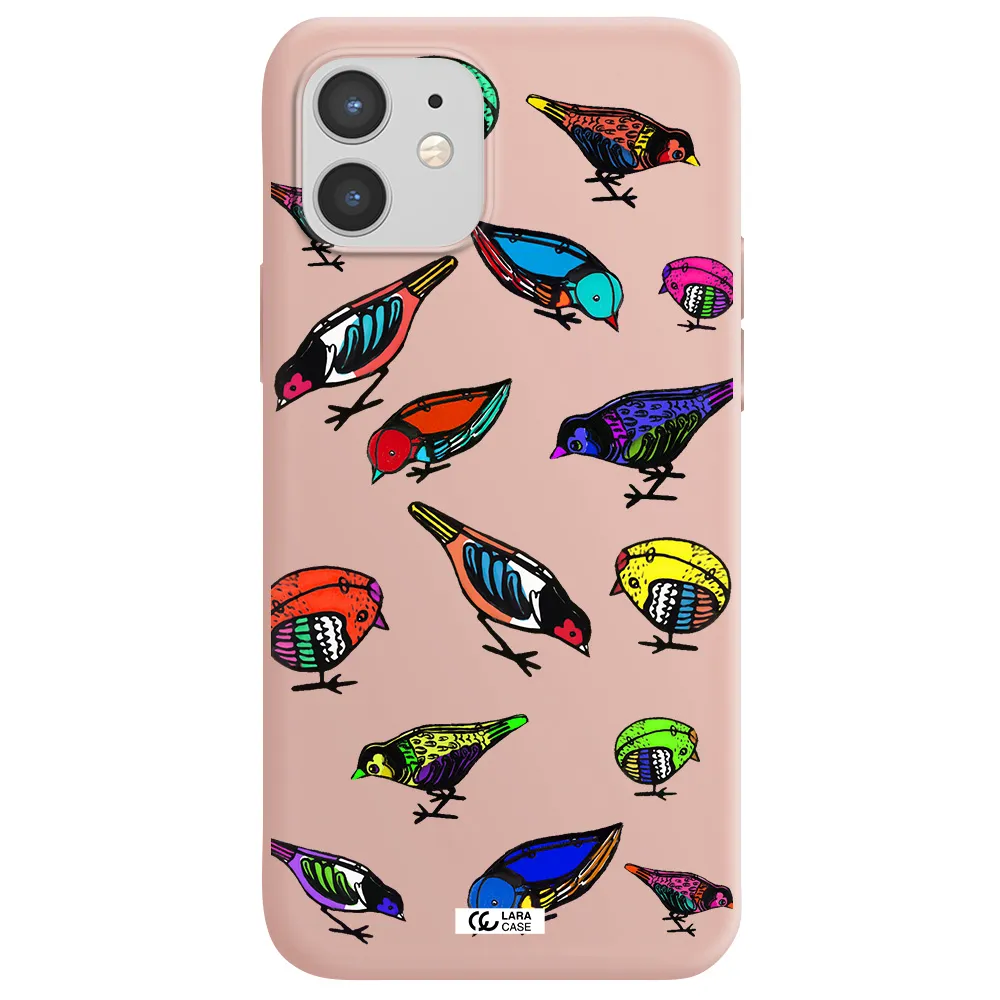 Colorful Birds Drawing Apple iPhone 12 mini Silicone pastel pink Case