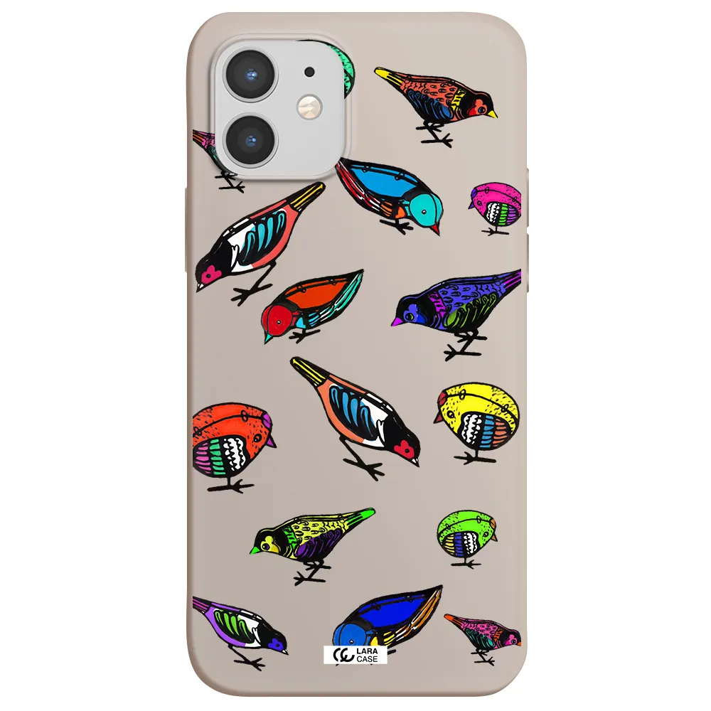 Colorful Birds Drawing Apple iPhone 12 mini Silicone Stone Case