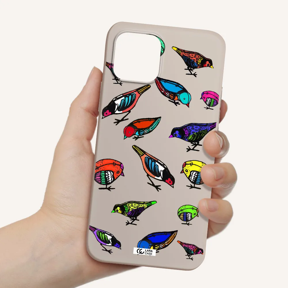 Colorful Birds Drawing Apple iPhone 12 mini Silicone Stone Case