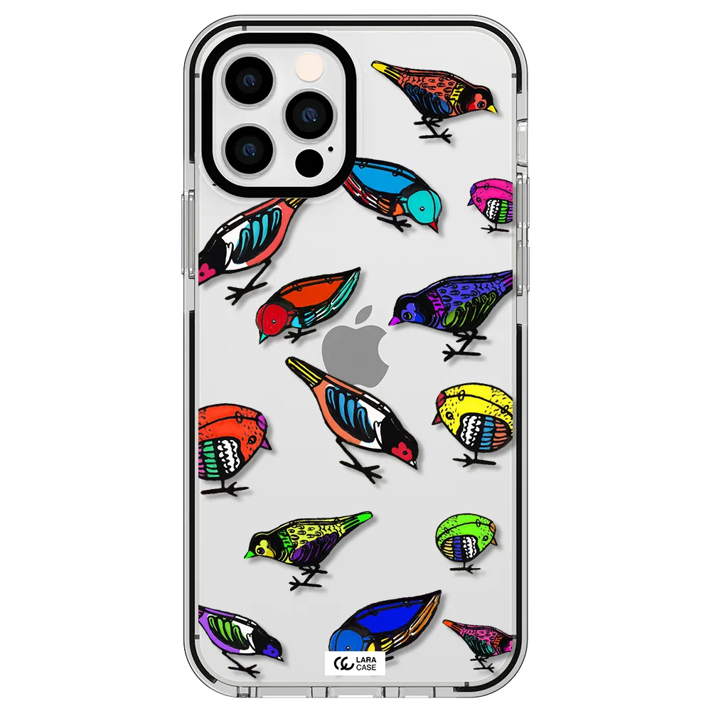 Colorful Birds Drawing Apple iPhone 12 pro impact black border Case