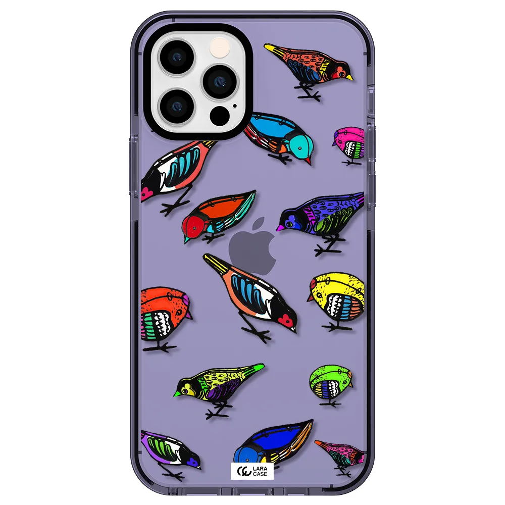Colorful Birds Drawing Apple iPhone 12 pro impact Lilac Case