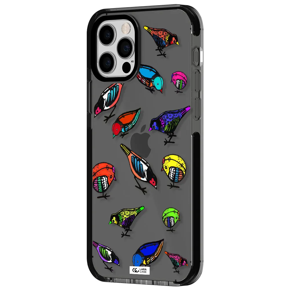 Colorful Birds Drawing Apple iPhone 12 pro impact Smoke Black Case