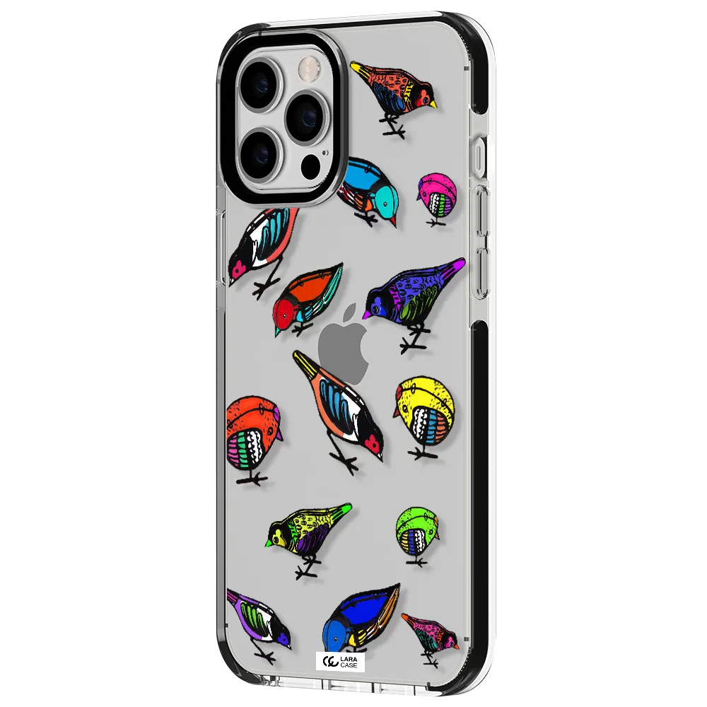 Colorful Birds Drawing Apple iPhone 12 pro max impact black border Case