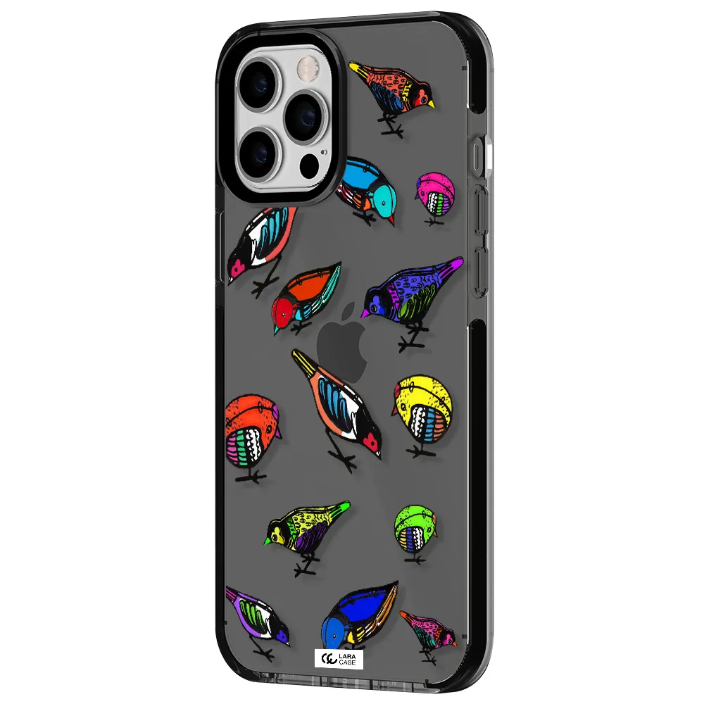 Colorful Birds Drawing Apple iPhone 12 pro max impact Smoke Black Case