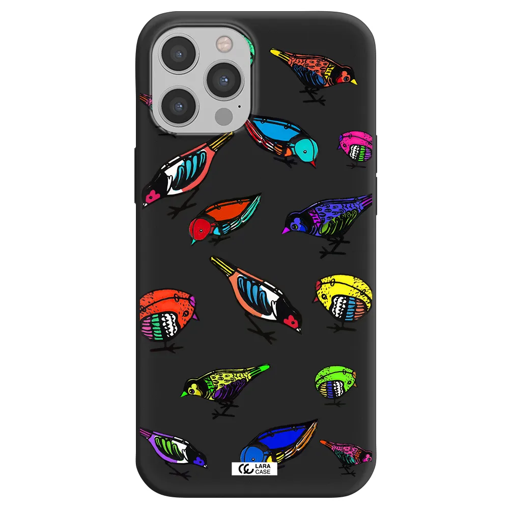Colorful Birds Drawing Apple iPhone 12 pro max Silicone black Case