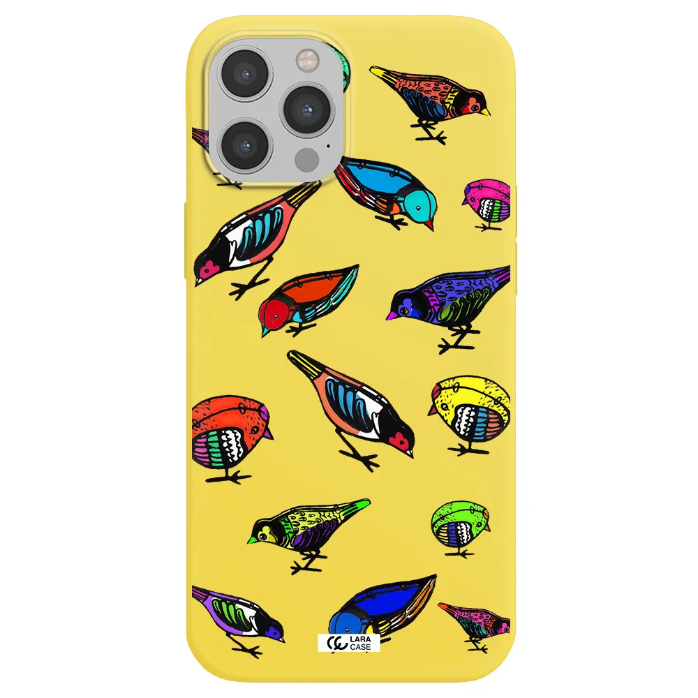 Colorful Birds Drawing Apple iPhone 12 pro max Silicone canary yellow Case