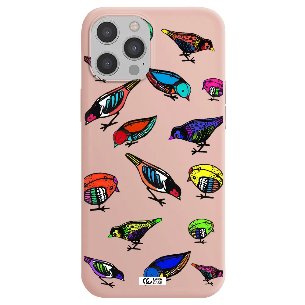 Colorful Birds Drawing Apple iPhone 12 pro max Silicone pastel pink Case