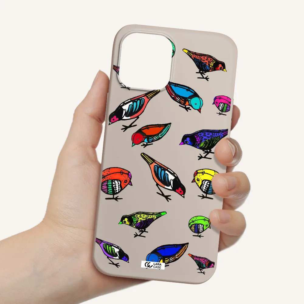 Colorful Birds Drawing Apple iPhone 12 pro max Silicone Stone Case