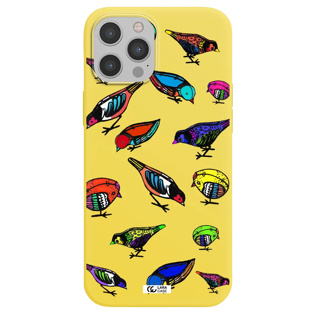 Colorful Birds Drawing Apple iPhone 12 pro Silicone canary yellow Case