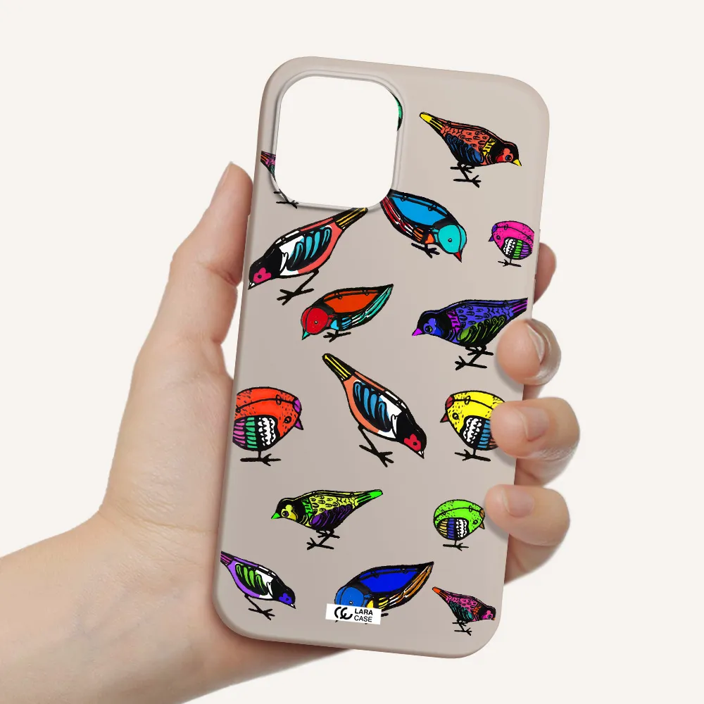Colorful Birds Drawing Apple iPhone 12 pro Silicone Stone Case