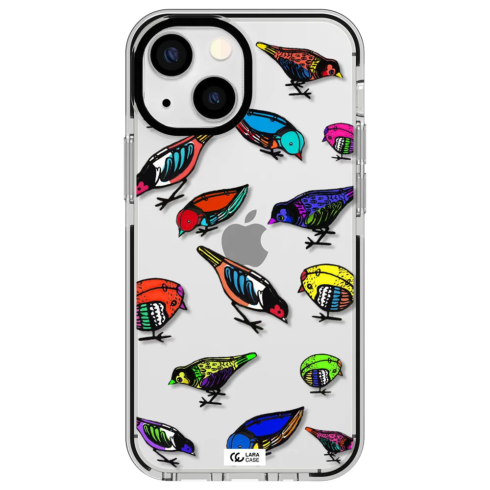 Colorful Birds Drawing Apple iPhone 13 mini impact black border Case