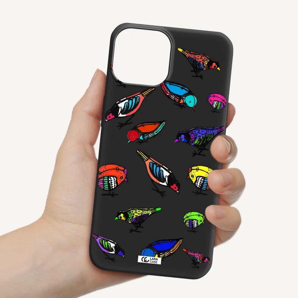 Colorful Birds Drawing Apple iPhone 13 mini Silicone black Case