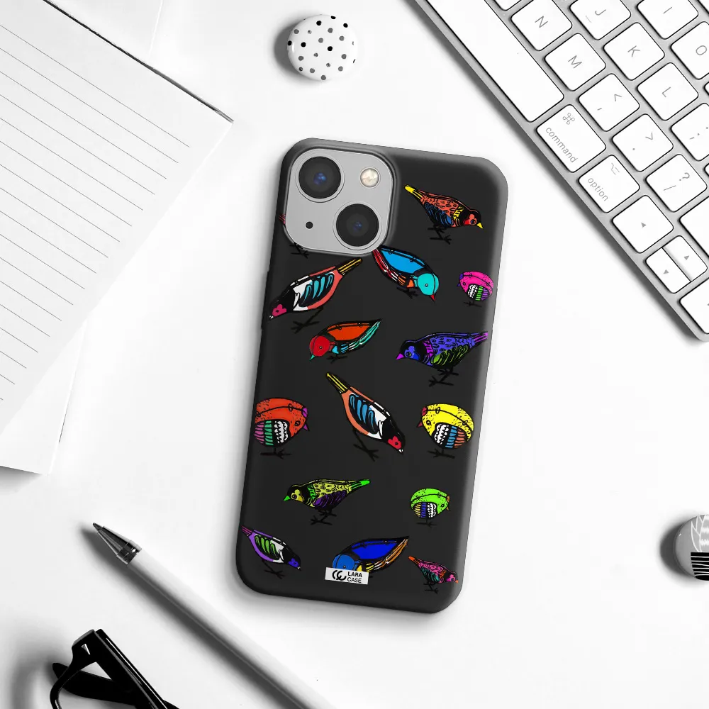 Colorful Birds Drawing Apple iPhone 13 mini Silicone black Case