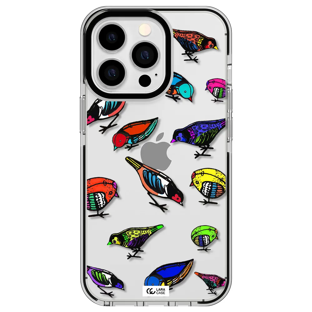 Colorful Birds Drawing Apple iPhone 13 Pro impact black border Case