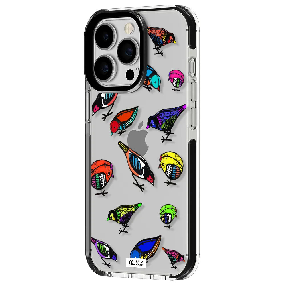Colorful Birds Drawing Apple iPhone 13 Pro impact black border Case