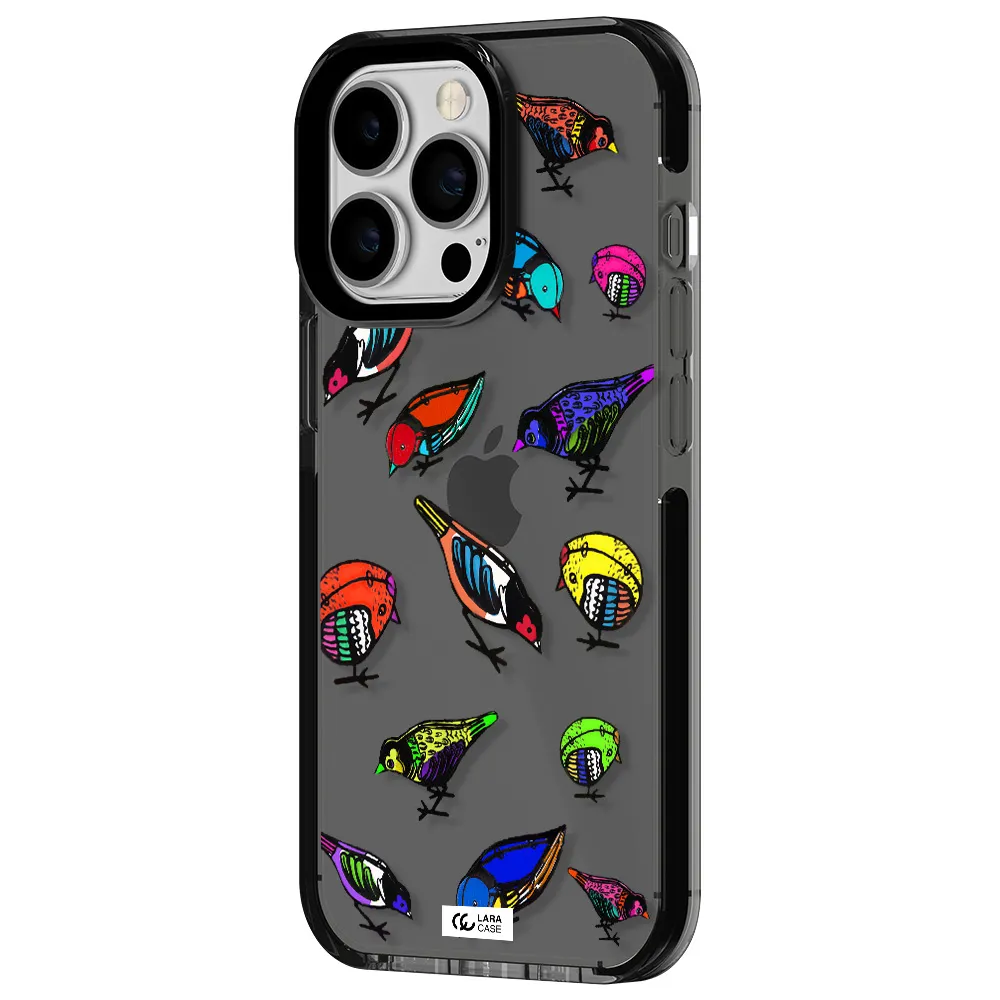 Colorful Birds Drawing Apple iPhone 13 Pro impact Smoke Black Case